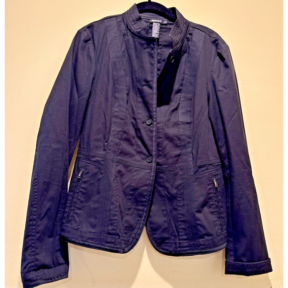 DKNY Women Black Jacket collared button up light jacket size 12 96% cotton - Picture 2 of 13